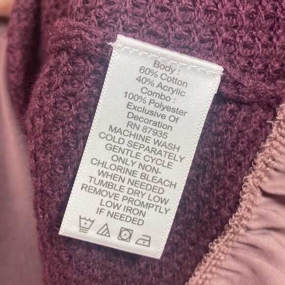 Logo by Lori Goldstein Waffle Knit Sweater Tunic Purple Lace Chiffon Hem Cottage - Picture 10 of 11